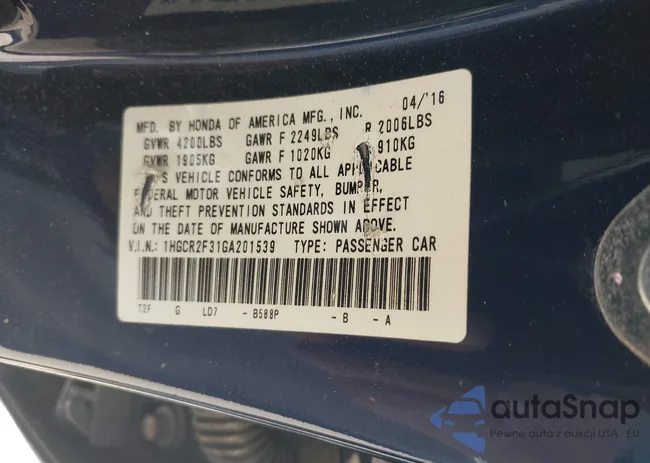 1HGCR2F31GA201539: 42165879