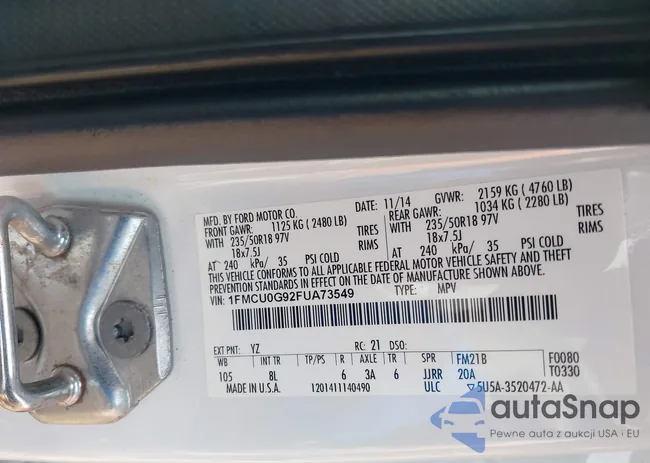 1FMCU0G92FUA73549: 42166025