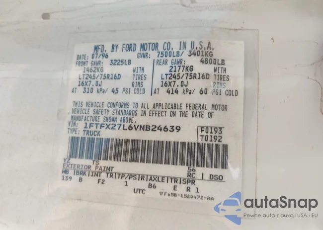 1FTFX27L6VNB24639: 42165100