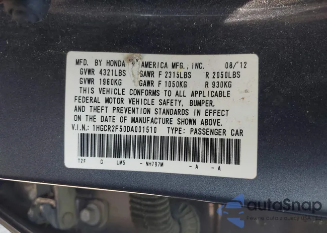 1HGCR2F50DA001510: 42165170