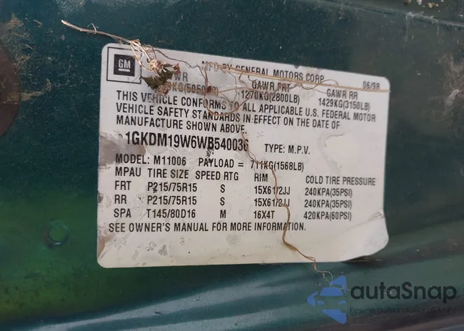 1GKDM19W6WB540036: 42166520