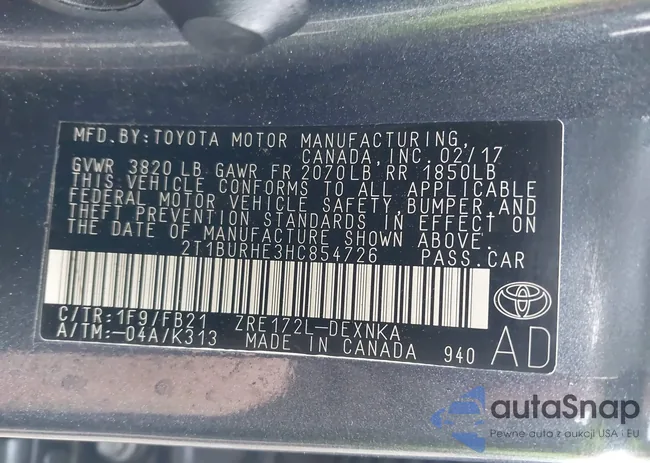 2T1BURHE3HC854726: 42166695