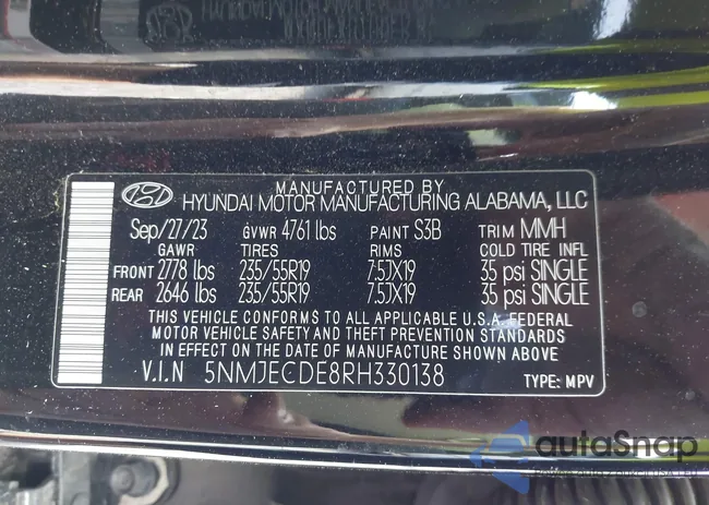 5NMJECDE8RH330138: 42166704