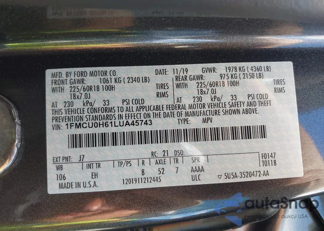 1FMCU0H61LUA45743: 42166086