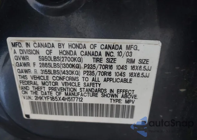 2HKYF185X4H517712: 42167567