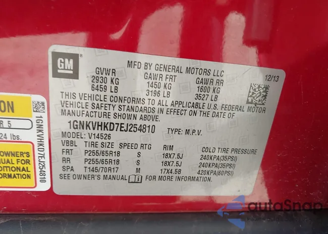 1GNKVHKD7EJ254810: 42167599