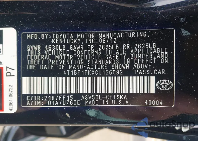 4T1BF1FKXCU156092: 42167721