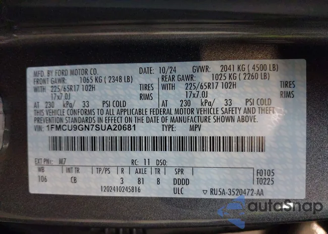 1FMCU9GN7SUA20681: 42167908