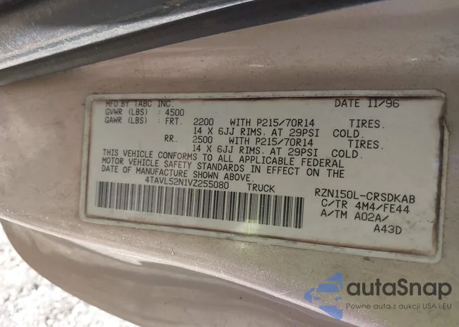 4TAVL52N1VZ255080: 42167962