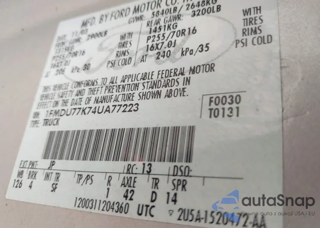 1FMDU77K74UA77223: 42167996