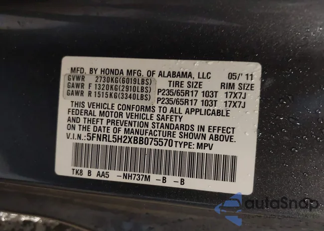 5FNRL5H2XBB075570: 42168055