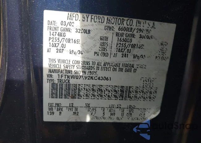 1FTRW07L92KC43061: 42167085