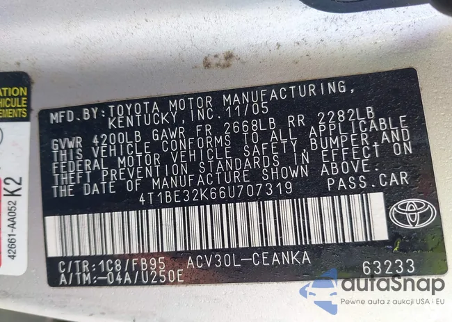 4T1BE32K66U707319: 42167206