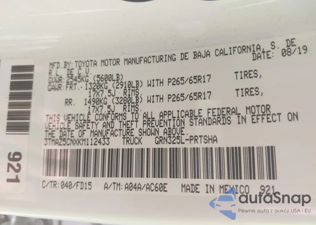 3TMAZ5CNXKM112433: 42168987