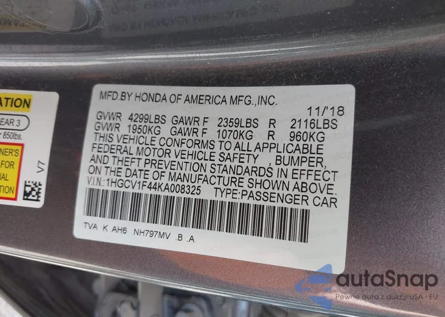 1HGCV1F44KA008325: 42168255