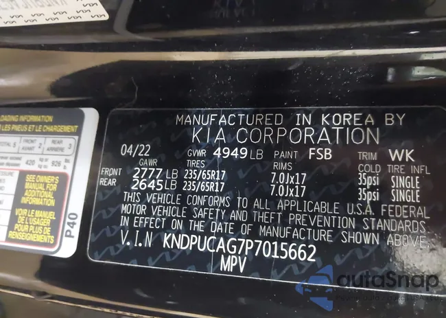 KNDPUCAG7P7015662: 42169629