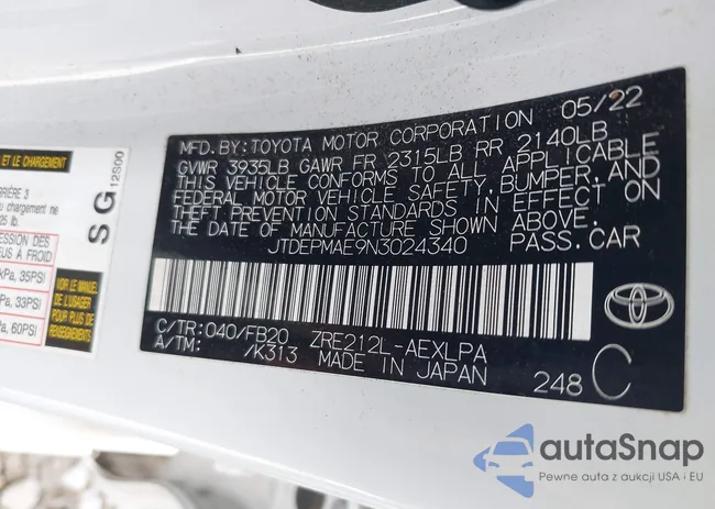 JTDEPMAE9N3024340: 42169853