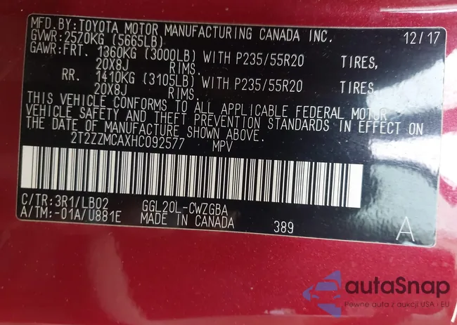 2T2ZZMCAXHC092577: 42169932