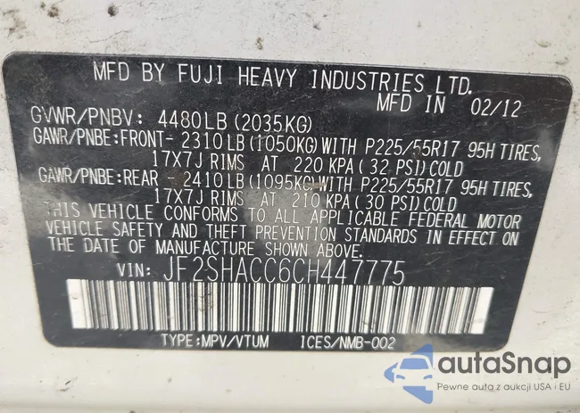 JF2SHACC6CH447775: 42169202