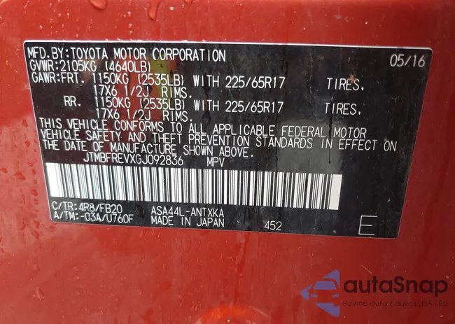 JTMBFREVXGJ092836: 42169282