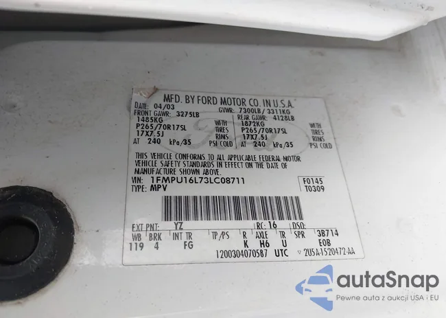 1FMPU16L73LC08711: 42170698