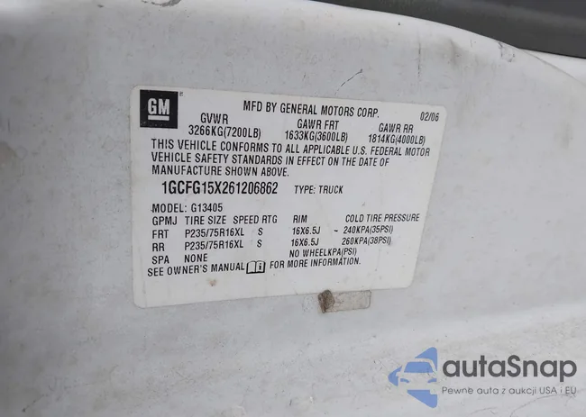 1GCFG15X261206862: 42170725