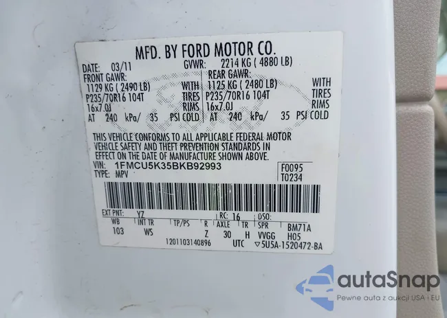 1FMCU5K35BKB92993: 42170795