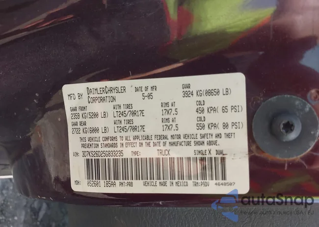 3D7KS26D25G833235: 42170077