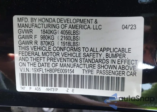 19XFL1H80PE009154: 42170202