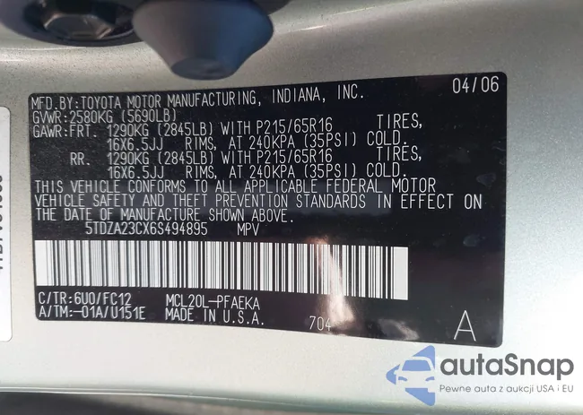 5TDZA23CX6S494895: 42171982