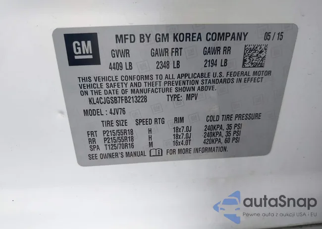 KL4CJGSB7FB213228: 42172012