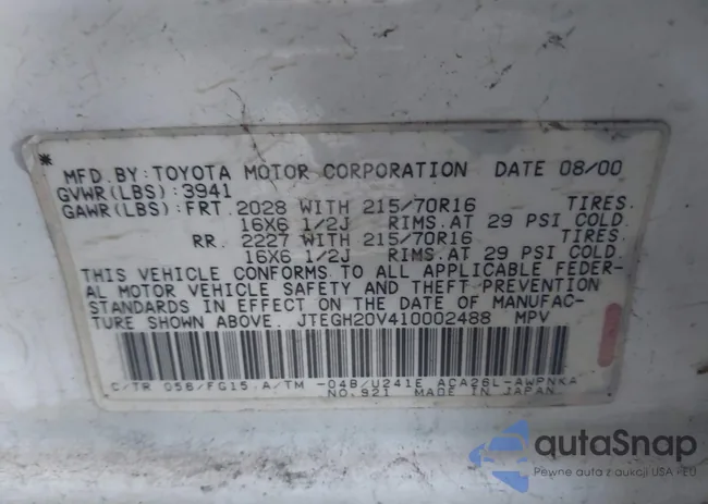 JTEGH20V410002488: 42171100