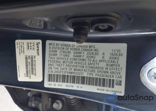 2HGFC2F64MH522237: 42171302