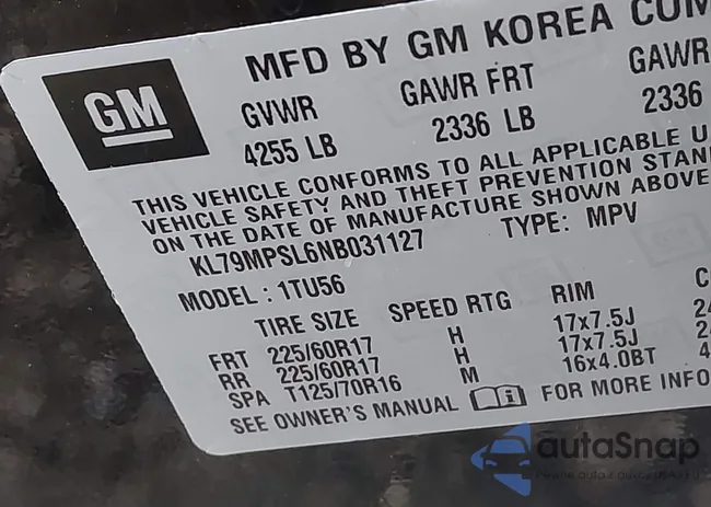 KL79MPSL6NB031127: 42173009