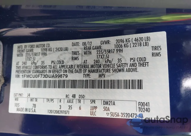 1FMCU0F73DUA99879: 42172276