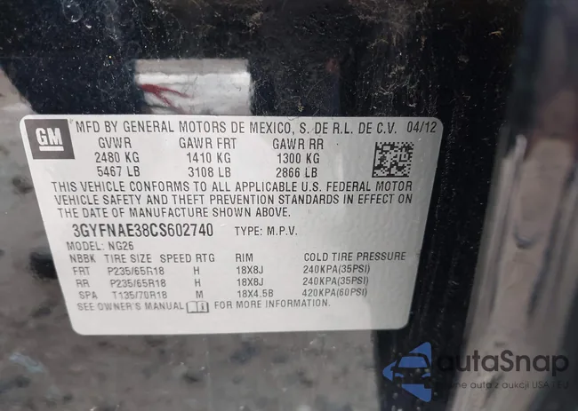 3GYFNAE38CS602740: 42173629