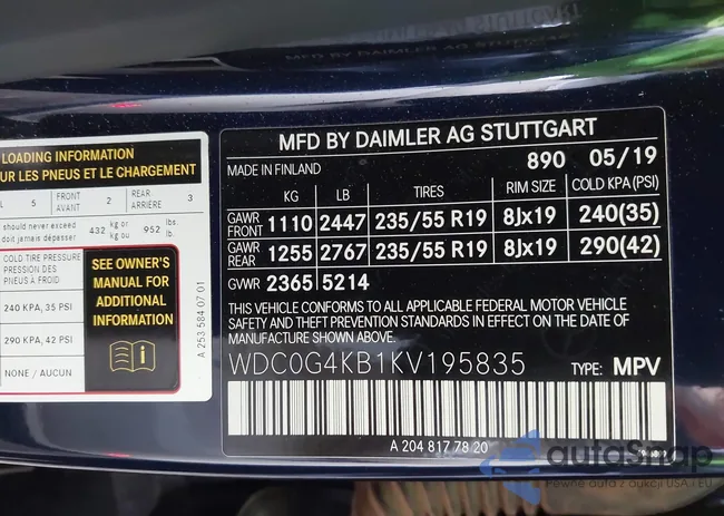 WDC0G4KB1KV195835: 42173713