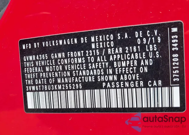 3VW6T7BU3KM255295: 42173746