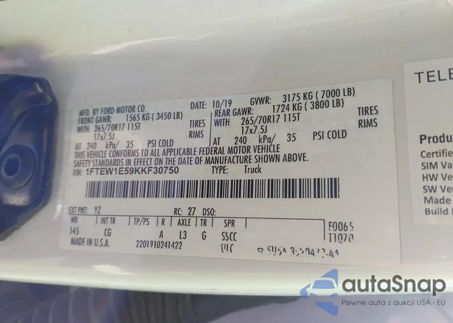 1FTEW1E59KKF30750: 42174023