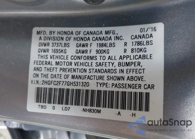 2HGFC2F77GH531320: 42176017