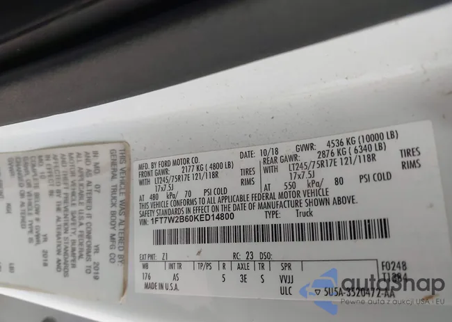 1FT7W2B60KED14800: 42175252