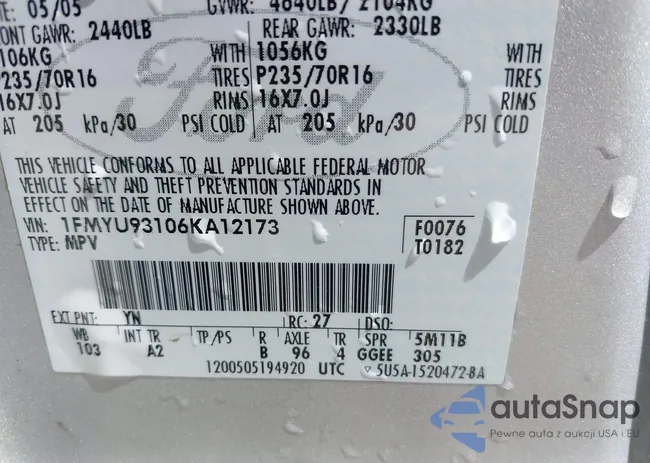 1FMYU93106KA12173: 42176724