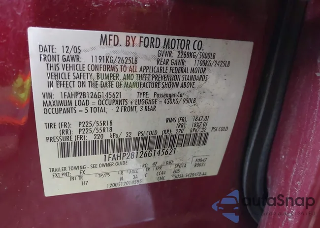 1FAHP28126G145621: 42176725