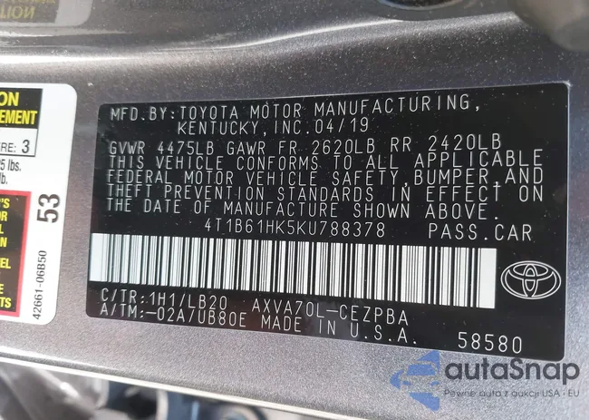 4T1B61HK5KU788378: 42176916