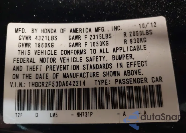 1HGCR2F53DA042214: 42176982