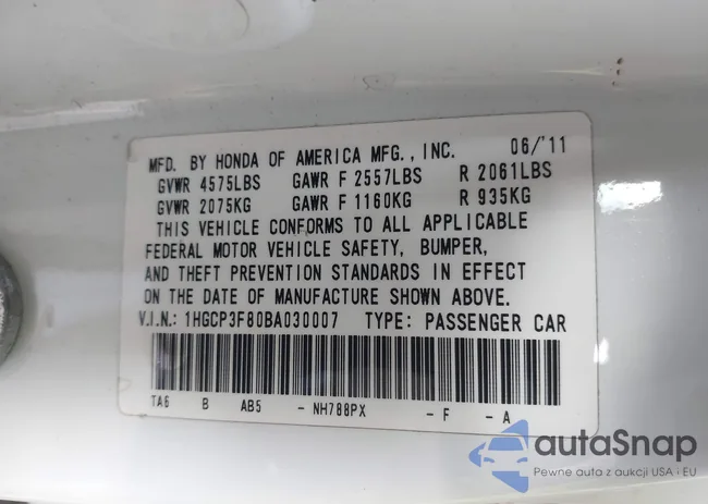 1HGCP3F80BA030007: 42176320