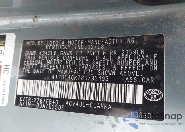 4T1BE46K78U793193: 42176402