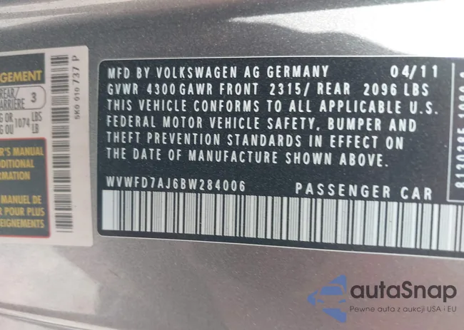 WVWFD7AJ6BW284006: 42177588