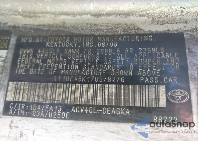 4T1BE46K17U578276: 42177646