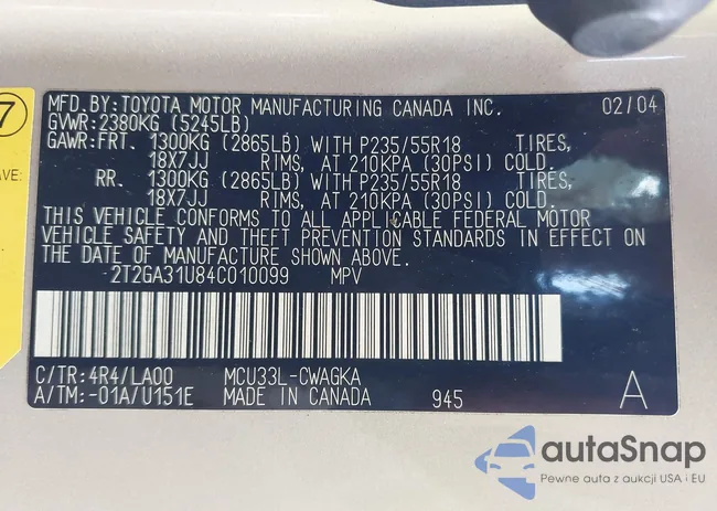 2T2GA31U84C010099: 42177743